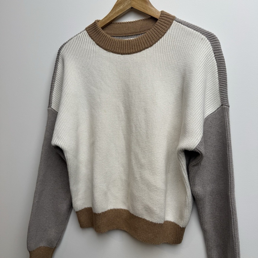 Abercrombie & Fitch Women's Knit Y2K Sweater Medium Colorblock Brown Pullover - Picture 4 of 11
